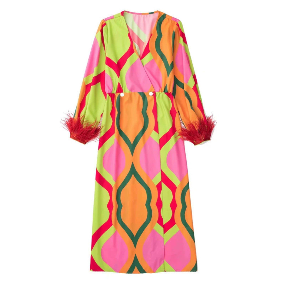 ZARA Spring Turkish Print Feather Sleeve Dress